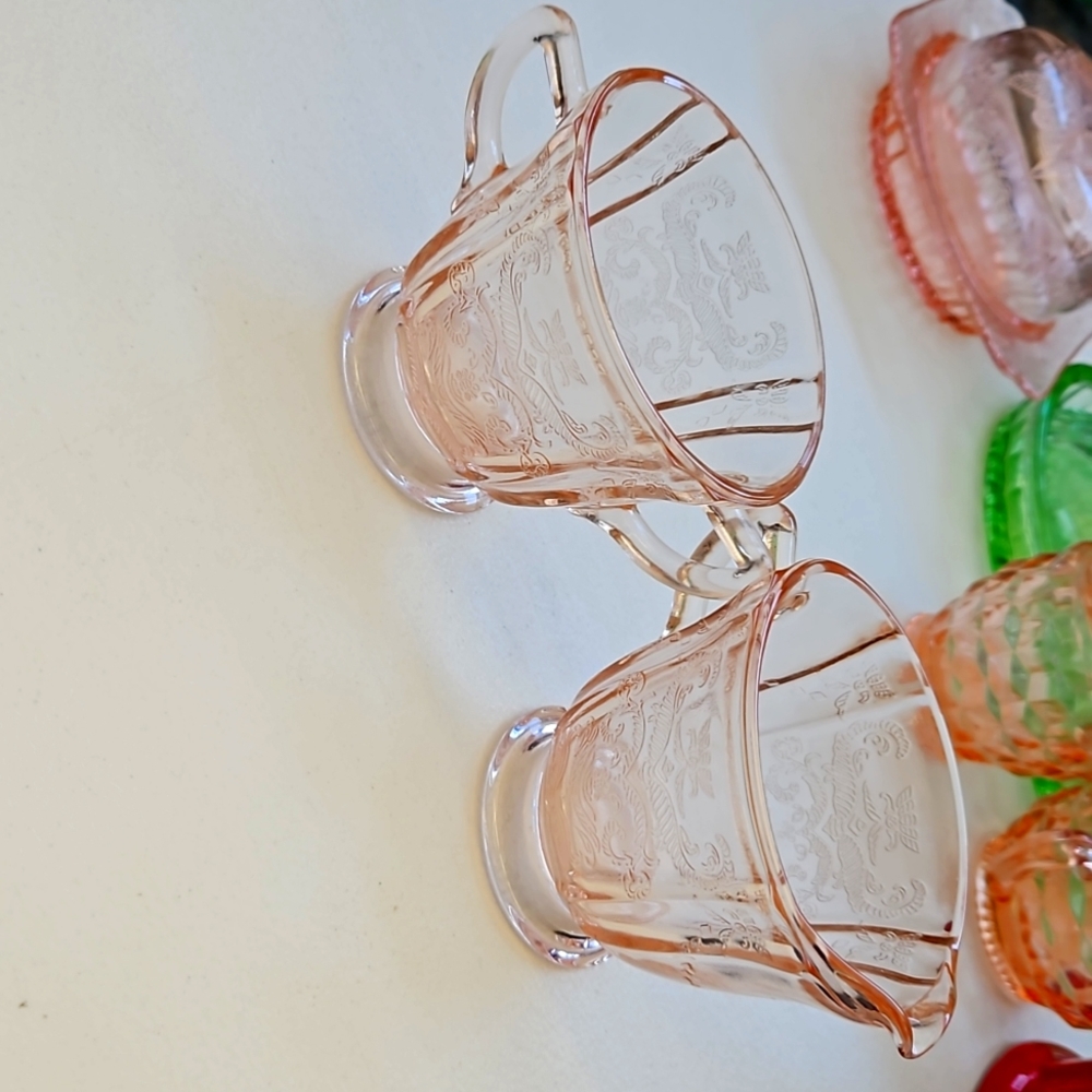 Indiana GlassPink Creamer & Sugar Bowl Recollection Madrid  Pressed Glass